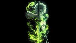 Sanemi Shinazugawa, AMOLED, Demon Slayer: Kimetsu no Yaiba, Black background, 4K wallpaper