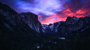 Yosemite National Park, Sunrise, Beautiful Sky, Landscape, Scenery, Valley, Snow covered, 4K wallpaper