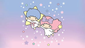 Flying, Little Twin Stars, Gradient background, Kiki and Lala, Cartoon, Sanrio, Pastel, 4K wallpaper