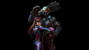 DVa, Soldier 76, Overwatch, Concept Art, Black background, AMOLED, 4K wallpaper