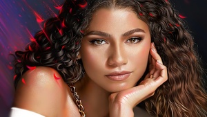 Zendaya, Portrait, Beautiful actress, Girly backgrounds, Digital illustration, 4K wallpaper