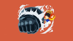 Monkey D. Luffy, Fist, One Piece, Orange background, Minimal art, 4K wallpaper