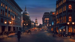 London, Cityscape, Buildings, Street, Night, Sunset, Surreal, England, 4K wallpaper