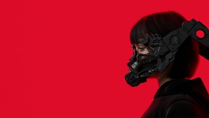 Cyberpunk, Red background, Cyberpunk girl, Futuristic, 4K wallpaper