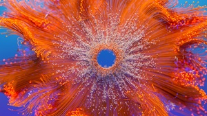 Particles, 3D background, Digital Art, Orange background, 4K wallpaper