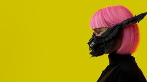 Futuristic, Cyberpunk girl, Yellow background, 4K wallpaper
