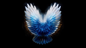 Angel wings, AMOLED, Blue aesthetic, Tecno Phantom V Fold 2 Stock, Black background, 12K, 4K wallpaper