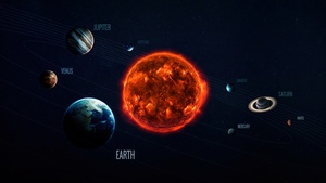 Solar system, Planets, Sun, Venus, Earth, Mars, Jupiter, Saturn, Planetary System, Dark background, Cosmos, Astronomy, Dark aesthetic, 4K wallpaper