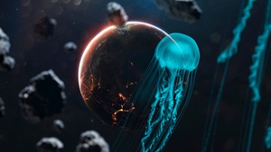 Planet, Outer space, Jellyfish, Asteroids, Cosmos, Astronomy, 4K wallpaper
