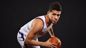 Devin Booker, American, Basketball player, NBA, Phoenix Suns, Dark background, 4K wallpaper