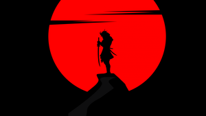 Samurai, Katana, Warrior, Immortal, Sun, Silhouette, Black background, AMOLED, Simple, 4K wallpaper