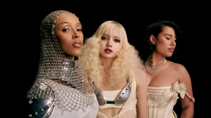 , Doja Cat, Raye, Black background, Pop music, 4K wallpaper