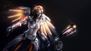 Mercy, Overwatch, Dark background, 4K wallpaper