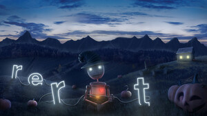 Halloween costume, Mountains, Paint, Evening, Dusk, Glowing text, 4K wallpaper