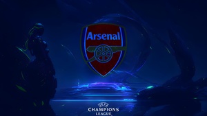 Arsenal FC, UEFA Champions League, Neon background, Blue aesthetic, Neon logo, Football club, 4K wallpaper
