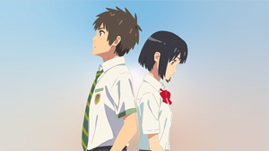 Your Name, Minimalist, Mitsuha Miyamizu, Taki Tachibana, Kimi no Na wa, Love couple, Anime couple, 4K wallpaper