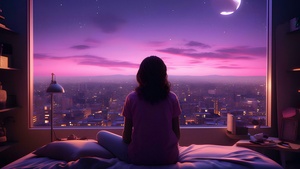 Lofi girl, Alone, Night, Urban Girl, AI art, Window, 4K wallpaper