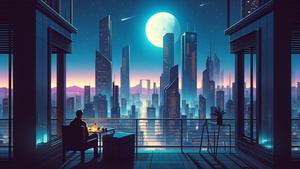 Lofi, Night City, Metropolitan, Urban, Relaxing, Moonlight, 4K wallpaper