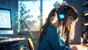 Anime girl, Listening music, Lofi girl, Alone, Mood, 4K wallpaper