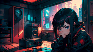 Sad girl, Lofi, Anime girl, Mood, AI art, 4K wallpaper