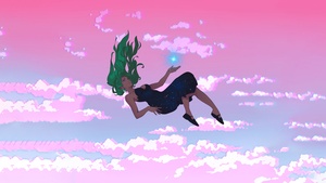 Lofi girl, Falling, Dreamy, Magical, Pink sky, 4K wallpaper