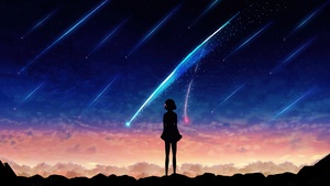 Mitsuha Miyamizu, Silhouette, Lofi, Your Name, Kimi no Na wa, Comet Tiamat, Celestial, Shooting stars, 4K wallpaper