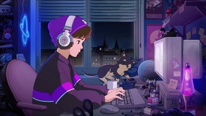 Lofi boy, Synthwave, Anime girl, Listening music, 4K wallpaper