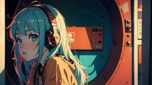 Anime girl, Lofi, Listening music, Headphones, 4K wallpaper