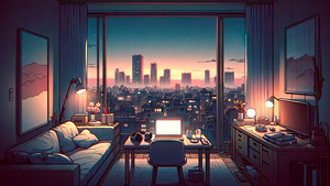 Lofi, Room, Cityscape, Urban, 4K wallpaper