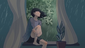 Lofi girl, Raining, 4K wallpaper