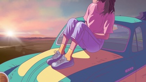 Lofi girl, Sunset, Cozy, Aesthetic, 4K wallpaper