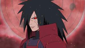 Madara Uchiha, Sharingan, Naruto, Red background, 4K wallpaper