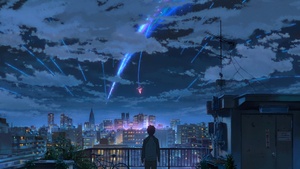 Taki Tachibana, Lofi, Your Name, Kimi no Na wa, Comet Tiamat, Celestial, Shooting stars, 4K wallpaper