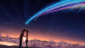 Your Name, Lofi, Love couple, Kimi no Na wa, Mitsuha Miyamizu, Taki Tachibana, Anime couple, Comet Tiamat, Celestial, Shooting stars, 4K wallpaper