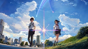 Your Name, Mitsuha Miyamizu, Taki Tachibana, Kimi no Na wa, Love couple, Anime couple, Comet Tiamat, Celestial, Shooting stars, 4K wallpaper