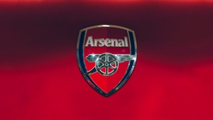 Arsenal FC, Logo, Football club, Red background, 4K wallpaper