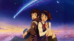 Taki Tachibana, Mitsuha Miyamizu, Kimi no Na wa, Your Name, Love couple, Anime couple, Comet Tiamat, Shooting stars, 4K wallpaper