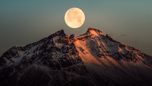 Full moon, Mountain Peak, Snow covered, Moonlight, Iceland, Night, Landscape, 4K wallpaper