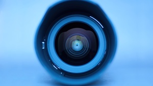 Zoom Lens, Macro, Blue background, 4K wallpaper