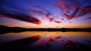 Sunset, Twilight, Seascape, Clouds, Reflection, Dusk, Lake, 4K wallpaper
