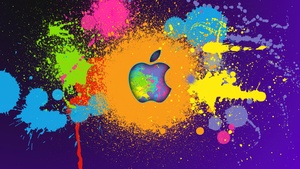 Apple logo, Paint, Colorful background, Color burst, Paint brush, 4K wallpaper