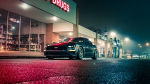 Ford Mustang, Night, City lights, Neon, 4K wallpaper
