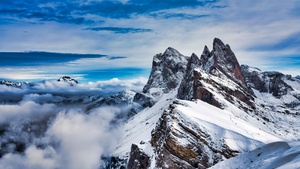 Seceda Mountain, Winter, Peak, Alps mountains, Dolomites, Italy, 4K wallpaper