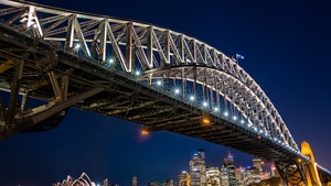 Sydney Harbour Bridge, Night, Cityscape, Modern architecture, Sydney, Australia, 4K wallpaper