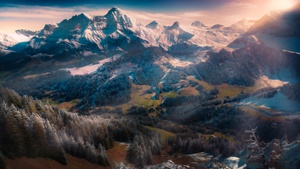 Swiss Alps, Winterscape, Snow mountains, Switzerland, Morning sun, Sun light, Landscape, Scenery, 4K wallpaper