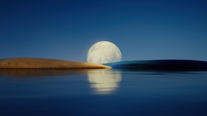 Huawei P50 Pocket, Evening sky, Moon, Body of Water, Reflection, Landscape, Stock, 4K wallpaper