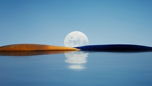 Huawei P50 Pocket, Morning sky, Moon, Body of Water, Reflection, Landscape, Stock, 4K wallpaper