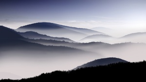 Mountains, Foggy, Dawn, Hills, Morning fog, 4K wallpaper