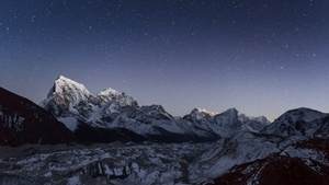 Nepal, Himalayas, Snow covered, Starry sky, Mountain Peak, Landscape, 4K wallpaper