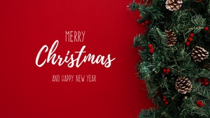 Happy New Year, Merry Christmas, Red background, Christmas decoration, Christmas tree, Navidad, Noel, December, 4K wallpaper